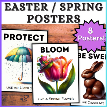 Preview of 8 Spring Bulletin Board Posters | Secular Easter Spring Wall Decor Bunny, Chick