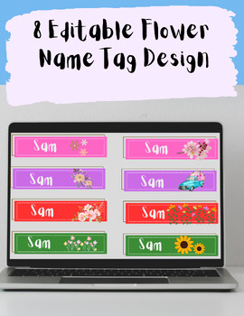 Preview of 8 Editable Flower Name Tags | Instant download floral classroom