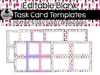 Preview of 8 Editable Task Card Templates Mothers Day Spa (Landscape) PowerPoint