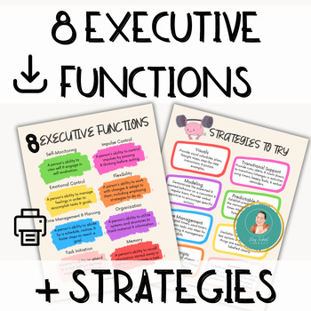 Preview of 8 Executive Functions & Strategies, Psychoeducation Infographics, ADHD, Autism