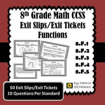 Preview of 8th Grade Math Exit Slips/Exit Tickets Functions