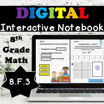 Preview of 8.F.3 Interactive Notebook, Linear vs. Non - Linear Functions