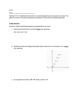 Preview of 8.F.A.1 Quiz (Functions)