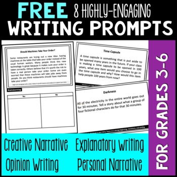 Preview of 8 FREE Writing Prompts - Opinion, Informational, Explanatory, Narrative Writing