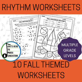 Preview of 10 Fall Themed Rhythm Worksheets - Take Home or In Class Music Worksheets (K-4)