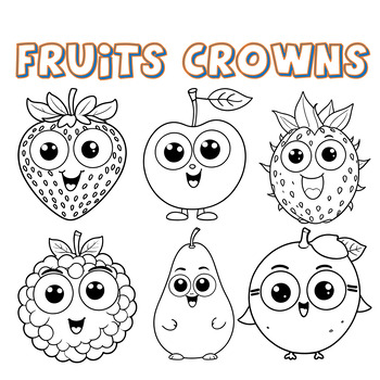 Preview of 8 Fruits Headbands Bundle - Hat Paper -Fruit Crown Craft Coloring Activity - 4K