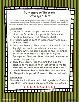 8.G.7 Pythagorean Theorem Scavenger Hunt by Out of the Mill | TpT