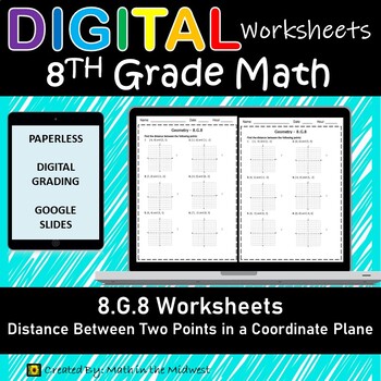 Preview of 8.G.8 Digital Worksheets⭐Distance Between Two Points in a Coordinate Plane