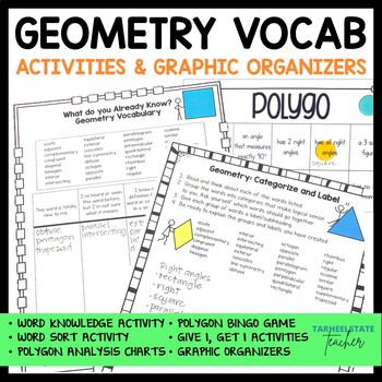 Preview of 4th Grade 5th Geometry Review Vocabulary Activities and Worksheets