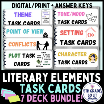 Preview of 8 Literary Elements Task Card Bundle | Print/Digital