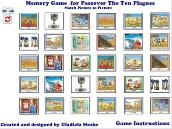 Preview of 8 Memory Game for Passover The Ten Plagues photo to photo Englishe