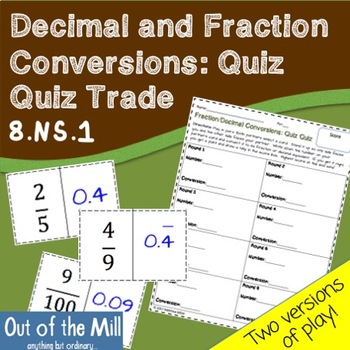 Preview of 8.NS.1 Decimal and Fractions Conversions: Quiz Quiz Trade