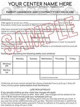 Preview of 8 Page Parent Enrollment Contract - Daycare [Meets EEC Regs] FULLY EDITABLE!!