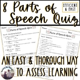 8 Parts of Speech EDITABLE Quiz Summative Assessment with 