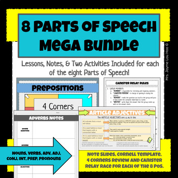 Preview of 8 Parts of Speech MEGA BUNDLE-- all parts of speech included
