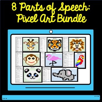 Preview of 8 Parts of Speech Pixel Art Bundle Zoo Animals