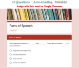 8 Parts of Speech Quiz - Digital Google Forms™ Assessment 