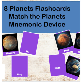 Preview of 8 Planets flashcards, elementary, ESL, matching game