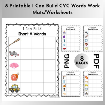 Preview of 8 Printable I Can Build CVC Words Work MatsWorksheets