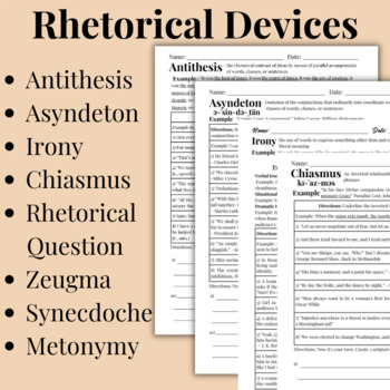 Preview of 8 Rhetorical Devices Introduction BEST - Antithesis Asyndeton Irony Chiasmus...