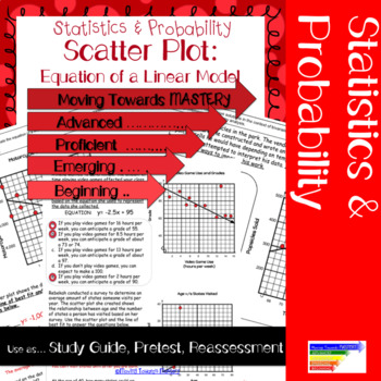 Preview of 8.SP.3 Scatter Plots: Equation of a Linear Model: Pretest/ Study Guide/ Reassess