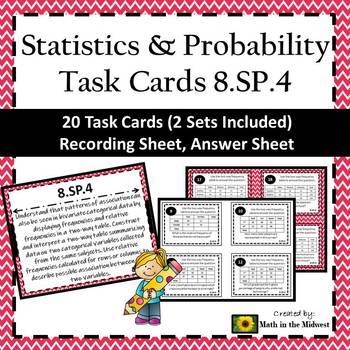 Preview of 8.SP.4 Task Cards, Two Way Frequency Tables