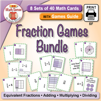 Preview of 8 Sets of Fraction Cards MATH GAMES Bundle 5th Grade SPED - Subs - Intervention