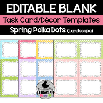 Preview of 8 Spring Polka Dots Editable Task Cards Templates PPT or Slides™