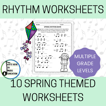 Preview of 10 Spring Rhythm Music Worksheets - Take Home or In Class (K-5)