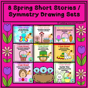 Preview of 8 Springtime Short Stories - Symmetry Drawing Sets With Emergent Readers