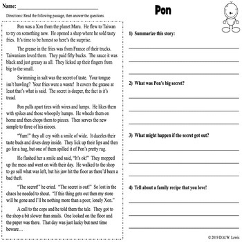 Rhyming Reading Comprehension, Poetry Reading Comprehension Passages
