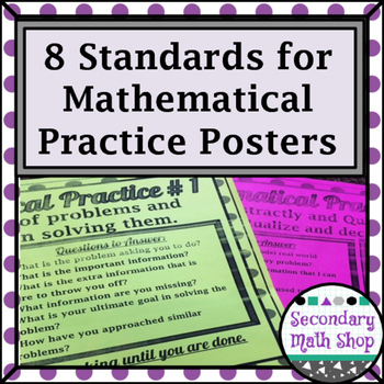 Preview of 8 Standards for Mathematical Practices Posters - Secondary Lvl. Purple Polka Dot