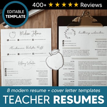 Preview of 8 Teacher Resume Template + Cover Letter Templates for Educators