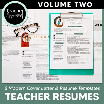 Preview of 8 Teacher Resume Template + Cover Letter Templates for Educators VOLUME 2