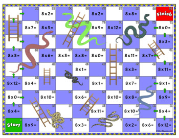 8 Times Tables Snakes and Ladders Game by Our Classroom | TpT