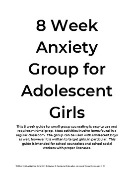 Preview of 8 Week Anxiety Group for Adolescent Girls-minimal to no prep, easy to use