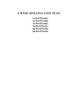 Preview of 8 Week Spelling Unit Plan