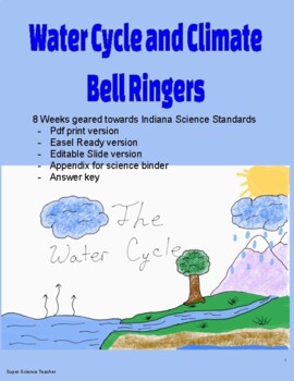Preview of 8 weeks water cycle and climate bell ringers (Indiana Focused - 8th grade)