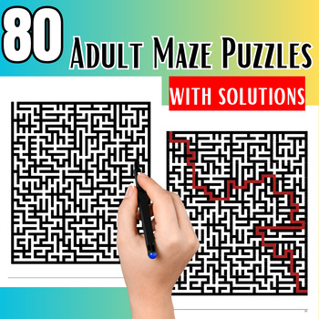 Preview of 80 Adult Maze Puzzles Activity Book with solutions