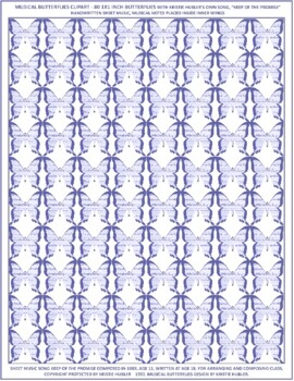 Preview of 80 Blue Musical Butterflies 1x1 Inch Clipart Handwritten Sheet Music Wings