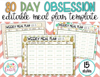 Preview of 80 Day Obsession Meal Plan Editable Templates