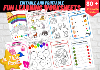 Preview of 80 + Editable and Printable  Fun And Learning Activity Worksheets / A4 size