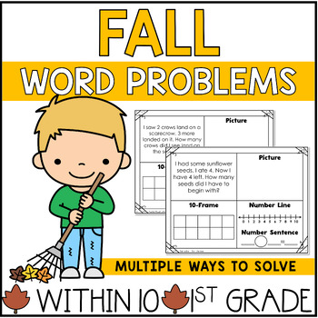 Preview of 80 Fall Word Problems NO PREP Addition and Subtraction K-1st Grade