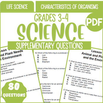 Preview of 80 Life Science Supplementary Questions Characteristics of Organisms