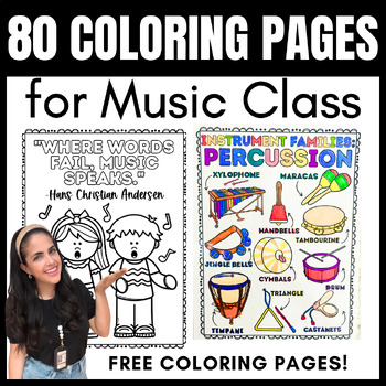 Preview of 80 Music Coloring Pages for Elementary Music Class!