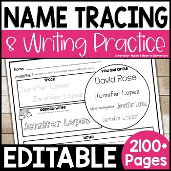 Preview of Name Tracing and Writing Practice Activities EDITABLE