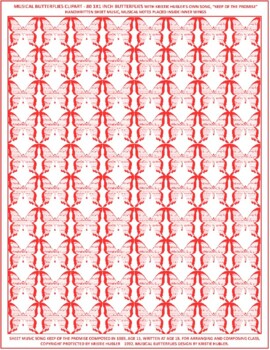 Preview of 80 Pink Red Musical Butterflies 1x1 Inch Clipart Handwritten Sheet Music Wings