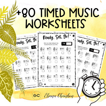 Preview of 80+ Timed Music Theory Worksheet- Note Naming / intervals / Key Signature