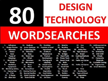 Preview of 80 Wordsearches Design Technology Literacy Wood-Shop Keyword Starters Settlers