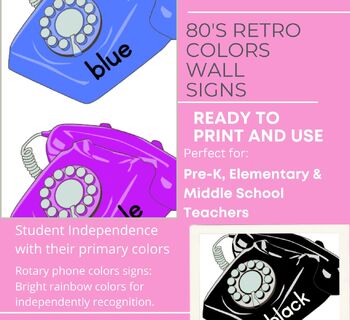 Preview of 80's Retro Color Recognition Signs - on fun rotary phones - be the fun teacher